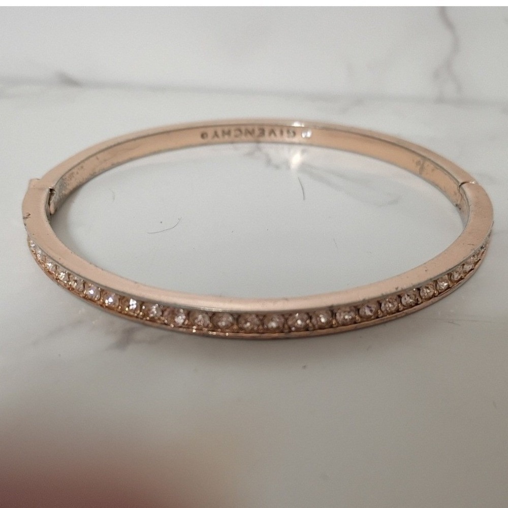 GIVENCHY Rose Gold Swarovski Crystal Pave Hinged Bangle Bracelet